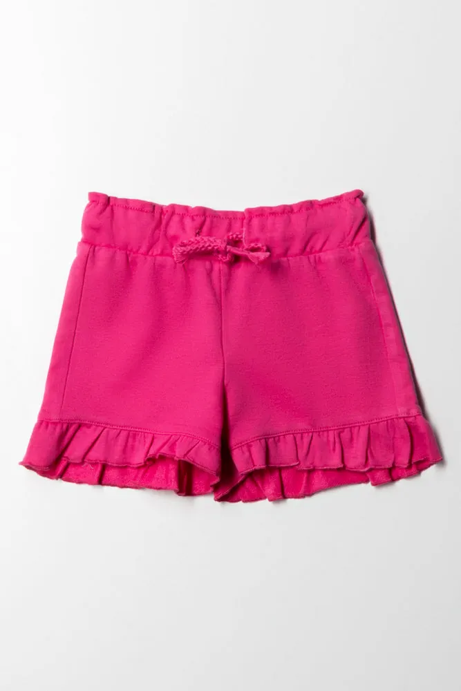 Unbrused Frilled Short Cerise