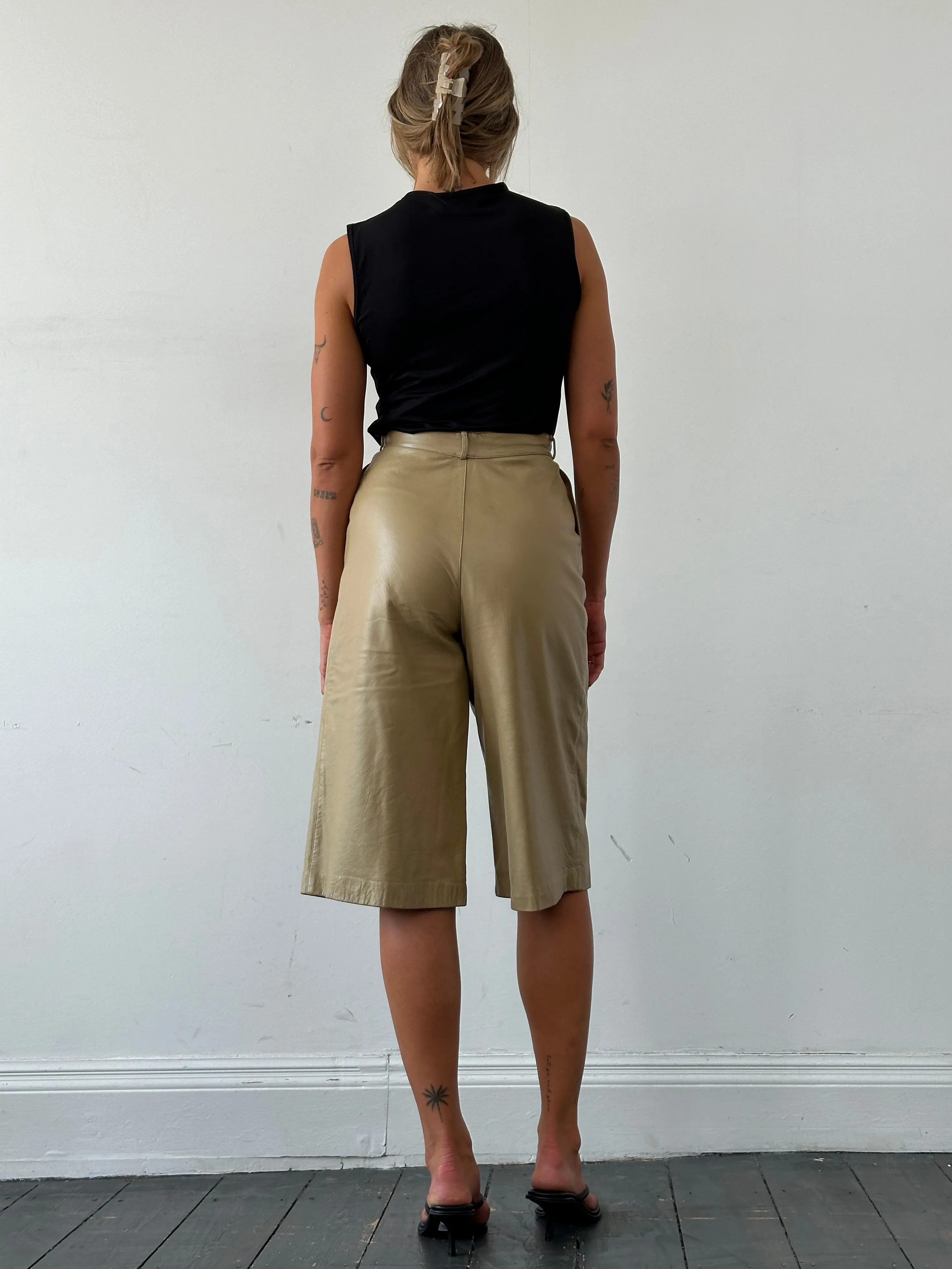 Vintage Leather Wide Leg High Waisted Long Shorts - W24