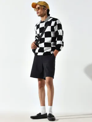 WES Casuals Black Plain Cotton Blend Relaxed Fit Shorts