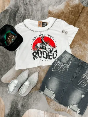 White Not My First Rodeo Cropped Graphic Tee