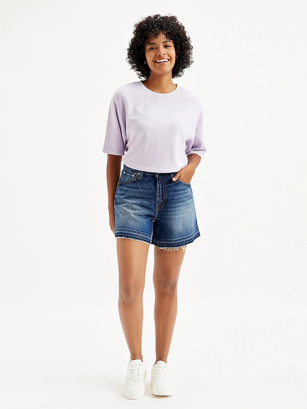 Women's Mid Rise Navy Relaxed Fit Denim Shorts